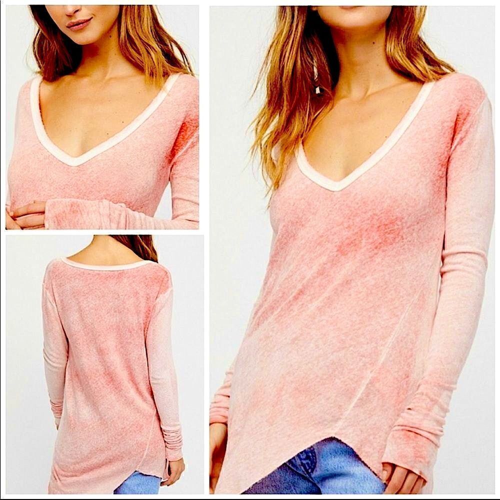 Free People We the Free Long Sleeve Peachy Salmon Color Tunic Tee NWOT x-small
